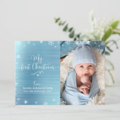 マイ初めてのクリスマスベビーフォトスノーフレークターコイズ シーズンカード (スタンド正面)
