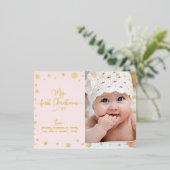 マイ初めてのクリスマスベビーフォトピンクシック実在金ゴールド 箔シーズンポストカード (立ち正面)
