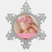 マイ初めてのクリスマスベビーフォトピンク スノーフレークピューターオーナメント (正面)