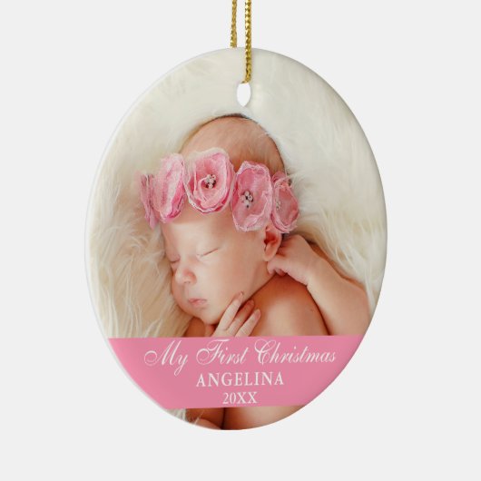 マイ初めてのクリスマスベビーフォトピンク セラミックオーナメント (右)