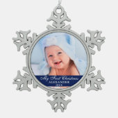 マイ初めてのクリスマスベビーフォトブルー スノーフレークピューターオーナメント (正面)