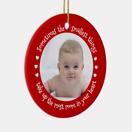 マイ初めてのクリスマスベビーフォトホリデー赤を追加 セラミックオーナメント (右)