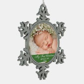 マイ初めてのクリスマスベビーフォトライトグリーン スノーフレークピューターオーナメント (左)