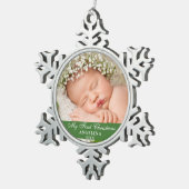 マイ初めてのクリスマスベビーフォトライトグリーン スノーフレークピューターオーナメント (右)