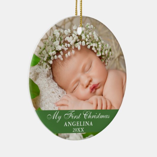 マイ初めてのクリスマスベビーフォトライトグリーン セラミックオーナメント (右)