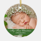 マイ初めてのクリスマスベビーフォトライトグリーン セラミックオーナメント (正面)