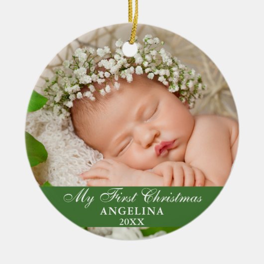 マイ初めてのクリスマスベビーフォトライトグリーン セラミックオーナメント (正面)
