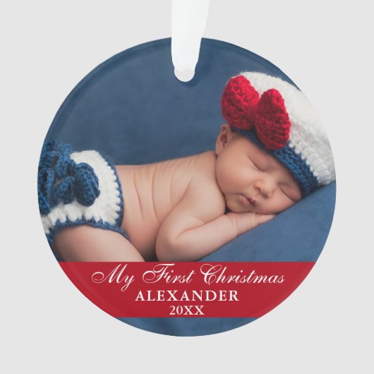 マイ初めてのクリスマスベビーフォトレッド オーナメント (正面)