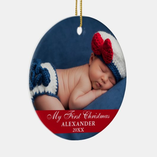 マイ初めてのクリスマスベビーフォトレッド セラミックオーナメント (右)