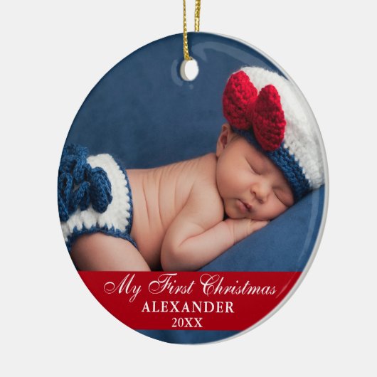 マイ初めてのクリスマスベビーフォトレッド セラミックオーナメント (左)
