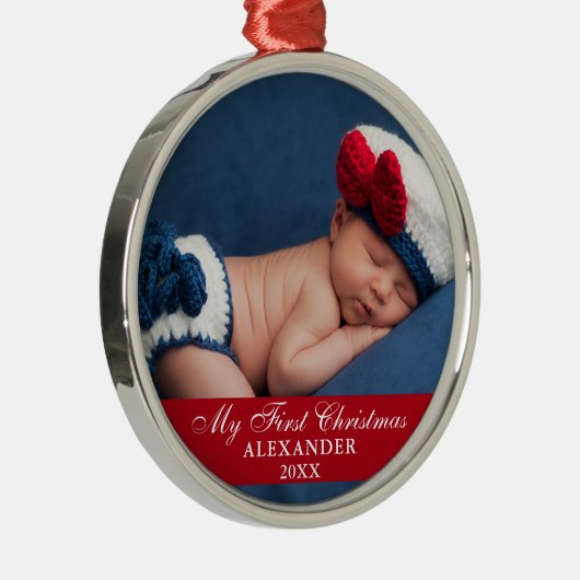 マイ初めてのクリスマスベビーフォトレッド メタルオーナメント (右)