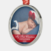 マイ初めてのクリスマスベビーフォトレッド メタルオーナメント (左)