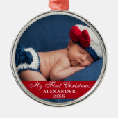 マイ初めてのクリスマスベビーフォトレッド メタルオーナメント (正面)