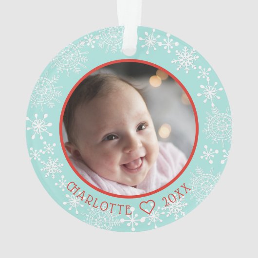 マイ初めてのクリスマスベビーフォト雪だるま雪片 オーナメント (裏面)