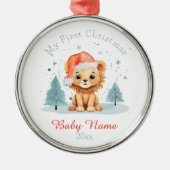マイ初めてのクリスマスベビーライオン名前をカスタムするキープサケ メタルオーナメント (正面)