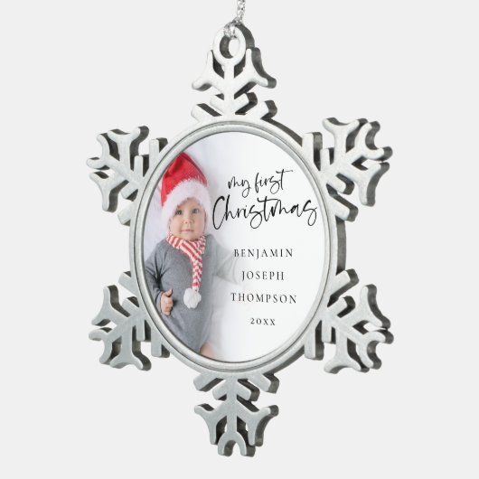 マイ初めてのクリスマスベビー写真名年記念 スノーフレークピューターオーナメント (右)