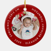 マイ初めてのクリスマスベビー写真名年Ruby Red セラミックオーナメント (裏面)