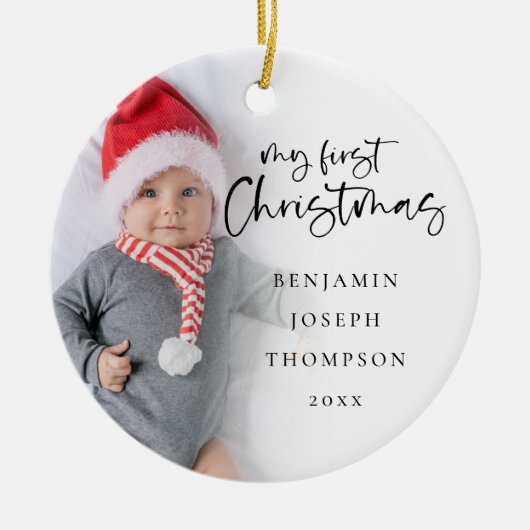 マイ初めてのクリスマスベビー名Year 2写真 セラミックオーナメント (正面)