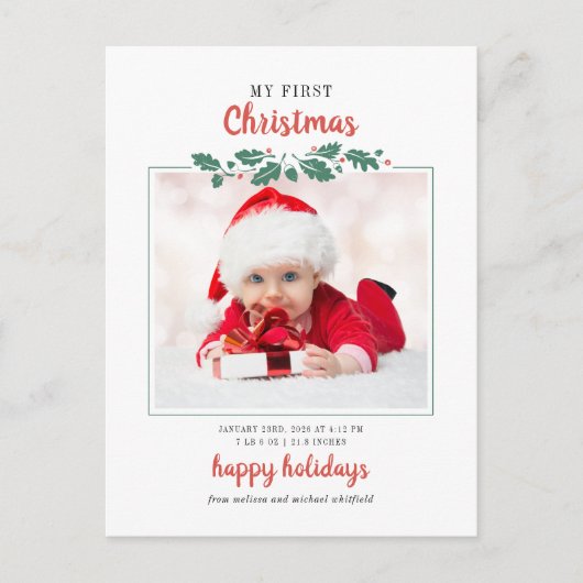 マイ初めてのクリスマスベビー誕生フォトグリーティング インビテーションポストカード (正面)