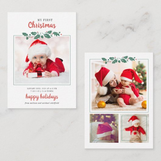 マイ初めてのクリスマスベビー誕生フォトホリデイ ノートカード (正面/裏面)