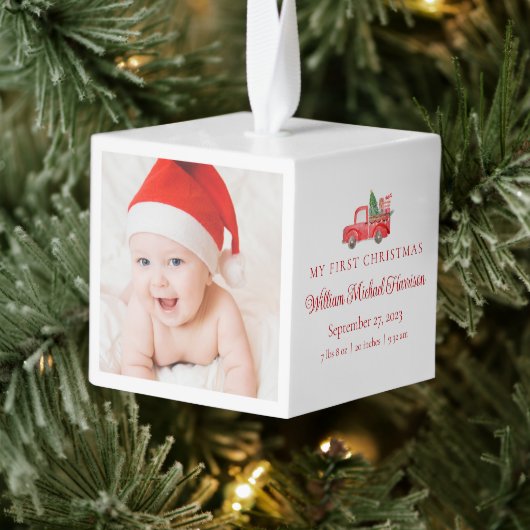 マイ初めてのクリスマスベビー誕生統計の写真 キューブオーナメント (ツリー)