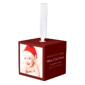マイ初めてのクリスマスベビー誕生統計フォトレッド キューブオーナメント (正面アングル)