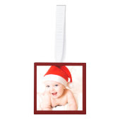 マイ初めてのクリスマスベビー誕生統計フォトレッド キューブオーナメント (正面)