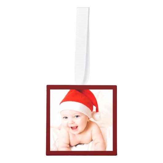 マイ初めてのクリスマスベビー誕生統計フォトレッド キューブオーナメント (正面)
