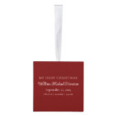 マイ初めてのクリスマスベビー誕生統計フォトレッド キューブオーナメント (右)