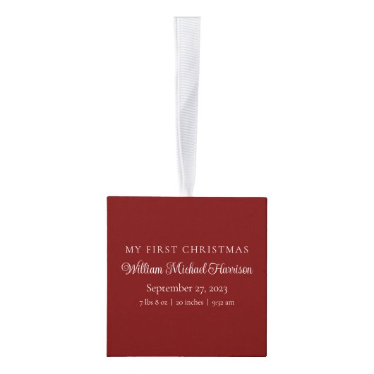 マイ初めてのクリスマスベビー誕生統計フォトレッド キューブオーナメント (右)