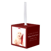 マイ初めてのクリスマスベビー誕生統計フォトレッド キューブオーナメント (裏面アングル)