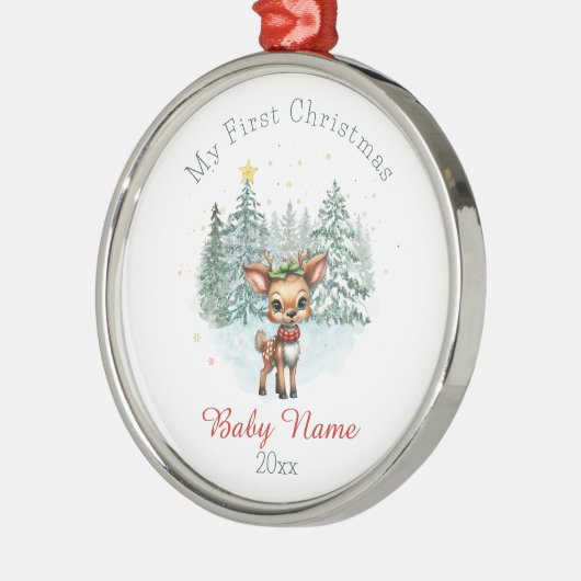 マイ初めてのクリスマスベビー鹿名前をカスタムするキープサケ メタルオーナメント (左)