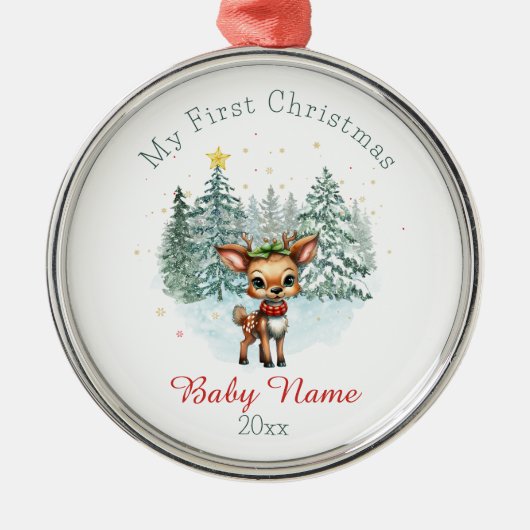 マイ初めてのクリスマスベビー鹿名前をカスタムするキープサケ メタルオーナメント (正面)