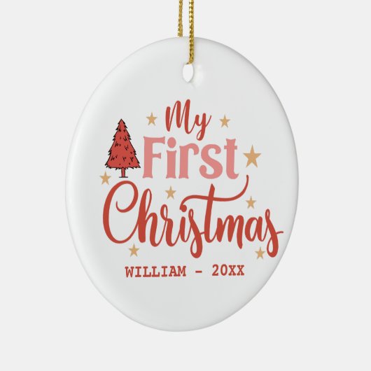 マイ初めてのクリスマスベビー1番目のクリスマス名前をカスタムする セラミックオーナメント (右)