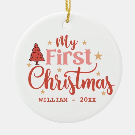 マイ初めてのクリスマスベビー1番目のクリスマス名前をカスタムする セラミックオーナメント (正面)
