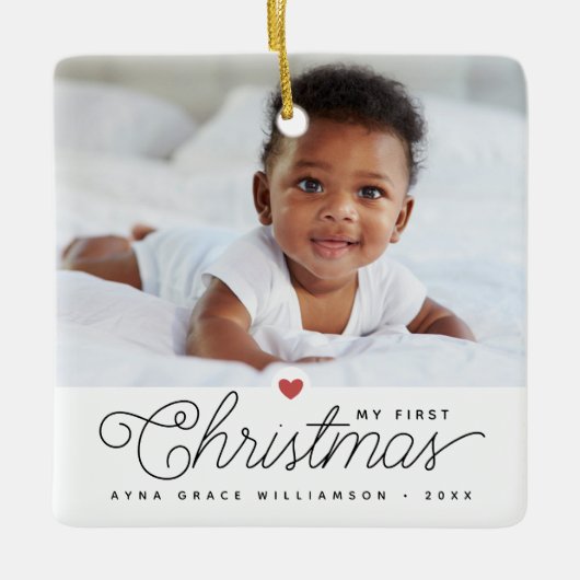 マイ初めてのクリスマスベビー2枚の写真 セラミックオーナメント (正面)