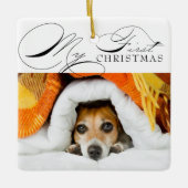 マイ初めてのクリスマスペット写真エレガント書道 セラミックオーナメント (正面)