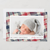 マイ初めてのクリスマスモダンプレイドベビー写真 シーズンカード (正面)