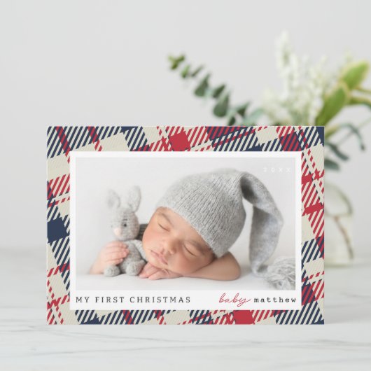 マイ初めてのクリスマスモダンプレイドベビー写真 シーズンカード (スタンド正面)