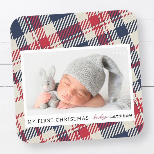 マイ初めてのクリスマスモダンプレイドベビー写真 スクエアシール