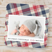 マイ初めてのクリスマスモダンプレイドベビー写真 スクエアシール