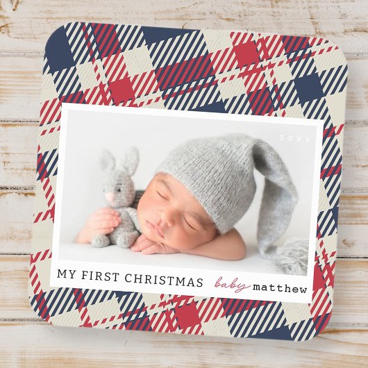 マイ初めてのクリスマスモダンプレイドベビー写真 スクエアシール