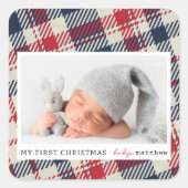 マイ初めてのクリスマスモダンプレイドベビー写真 スクエアシール (正面)