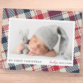 マイ初めてのクリスマスモダンプレイドベビー写真 ノートカード