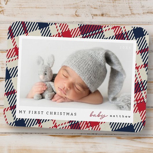 マイ初めてのクリスマスモダンプレイドベビー写真 マグネット