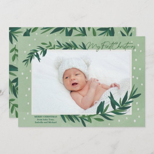 マイ初めてのクリスマスモダン植物性ベビー写真 シーズンカード (正面/裏面)