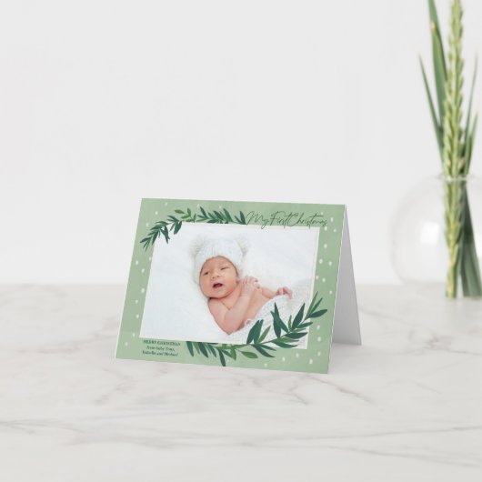 マイ初めてのクリスマスモダン植物性ベビー写真 シーズンカード (正面)