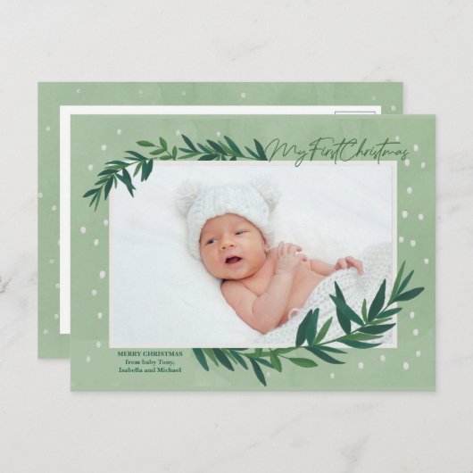 マイ初めてのクリスマスモダン植物性ベビー写真 シーズンポストカード (正面/裏面)