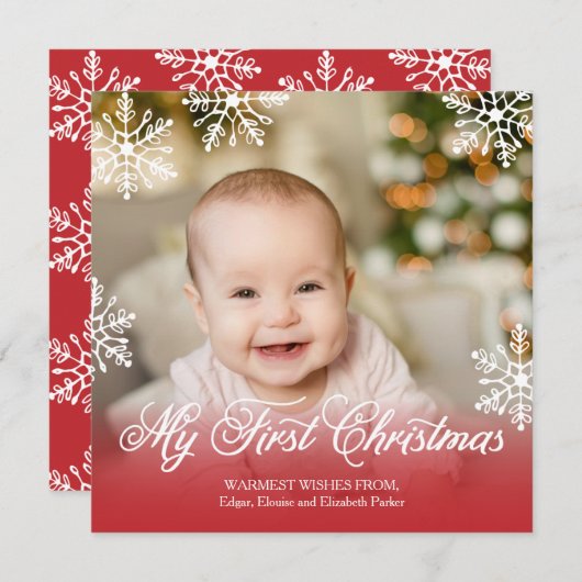 マイ初めてのクリスマスレッドグラディエントスクエアホリデー シーズンカード (正面/裏面)