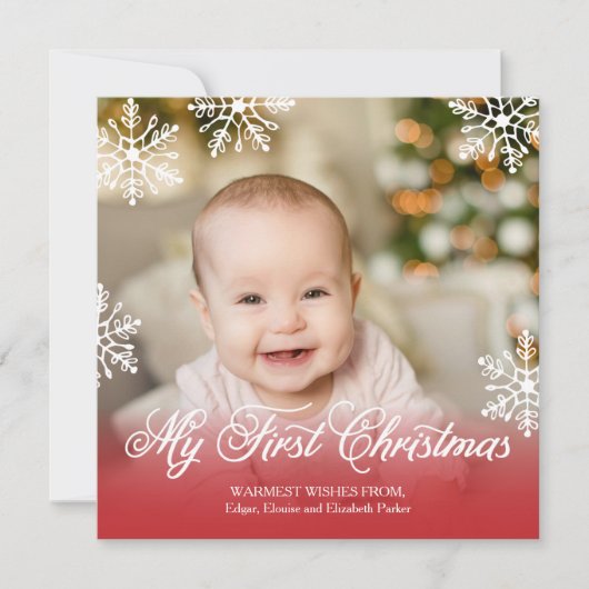 マイ初めてのクリスマスレッドグラディエントスクエアホリデー シーズンカード (正面)